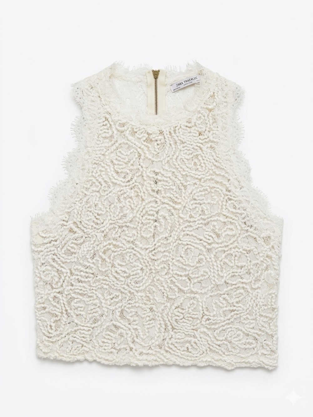 Zara Cream Lace-Textured Sleeveless Chemise